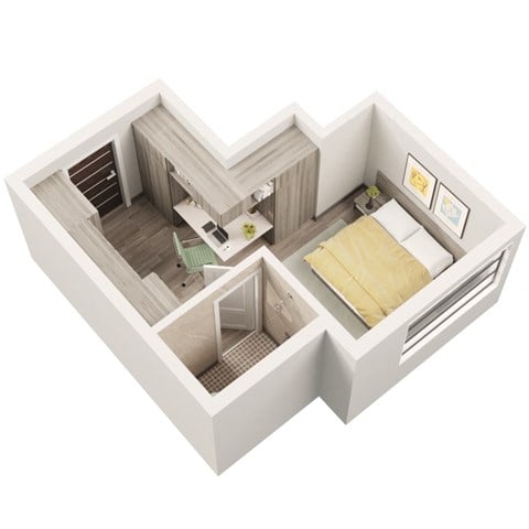 Floor plan for studio, 1 bath, 285 sqft